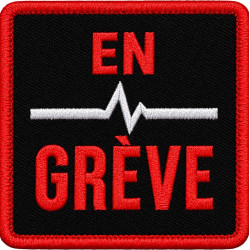 Écusson brodé EN GRÈVE 5 × 5 cm avec velcro