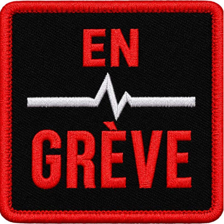 Écusson brodé EN GRÈVE 5 × 5 cm avec velcro